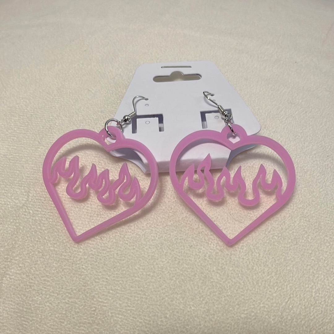 Black Flaming Heart Earrings
