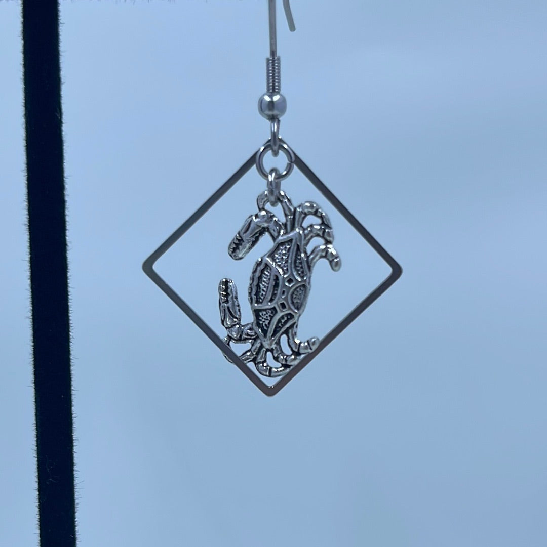 Blue Crab Earrings - silver tone