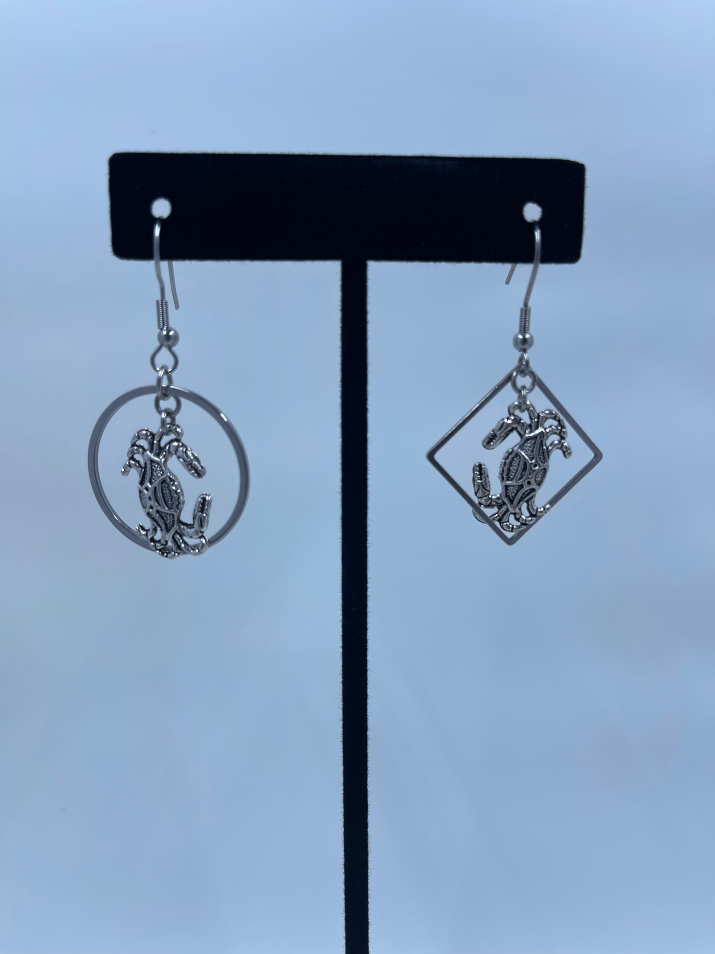 Blue Crab Earrings - silver tone