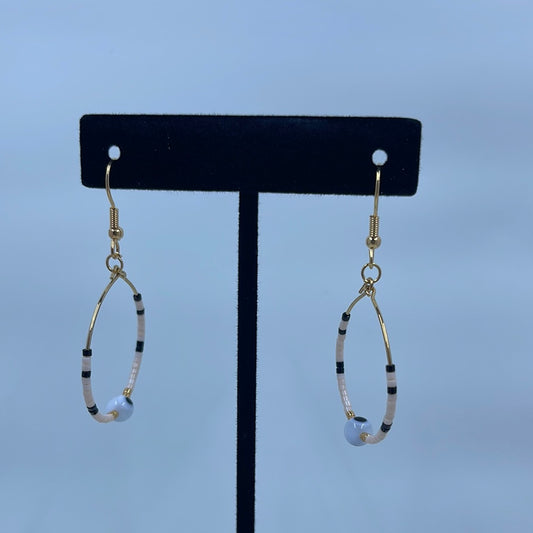 Black and Tan with White Evil Eye Bead Hoop Earrings